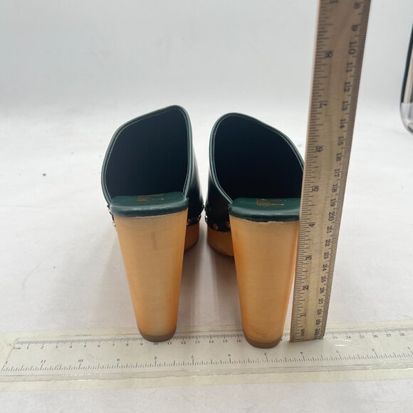 FYS Dark Green Round Toe Slip on Mule Rivet Studded High Heel Wedges Dressy Shoe - Picture 5 of 8